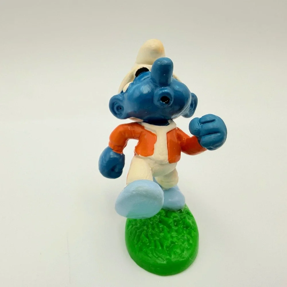 Vintage Schleich W. Berrie Co Smurf PVC Figure Walking Orange Jacket Peyo HK